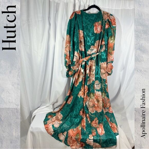 HUTCH FOR ANTHROPOLOGIE LINDIE WRAP MAXI DRESS LARGE PETITE FLORAL GREEN COMBO - Picture 8 of 9